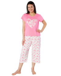 Women's Heart Design 100% Cotton Short Sleeve Cropped Leg Pyjamas