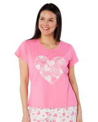 Women's Heart Design 100% Cotton Short Sleeve Cropped Leg Pyjamas