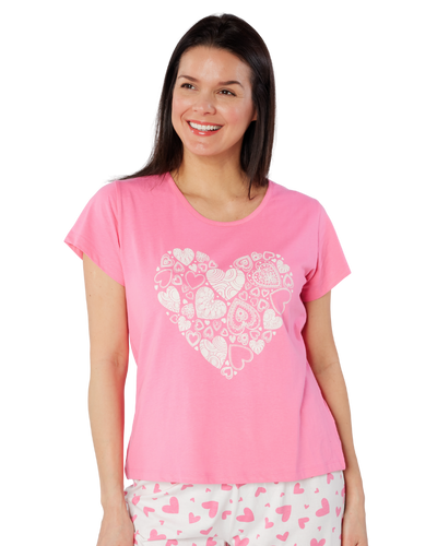 Women's Heart Design 100% Cotton Short Sleeve Cropped Leg Pyjamas