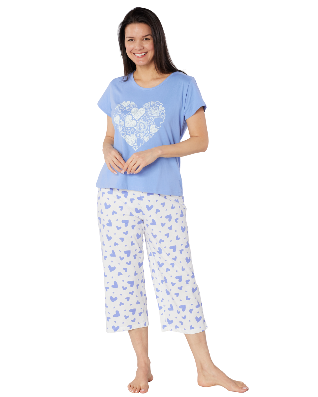 Women's Heart Design 100% Cotton Short Sleeve Cropped Leg Pyjamas