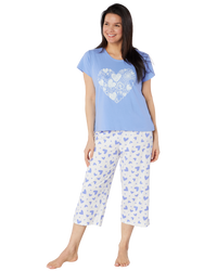 Women's Heart Design 100% Cotton Short Sleeve Cropped Leg Pyjamas
