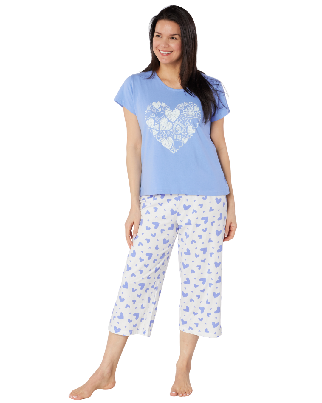 Women's Heart Design 100% Cotton Short Sleeve Cropped Leg Pyjamas