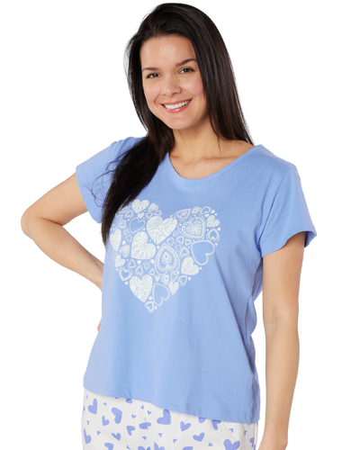 Women's Heart Design 100% Cotton Short Sleeve Cropped Leg Pyjamas