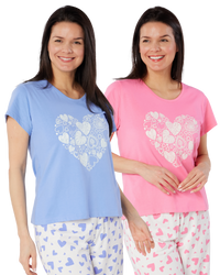 Women's Heart Design 100% Cotton Short Sleeve Cropped Leg Pyjamas