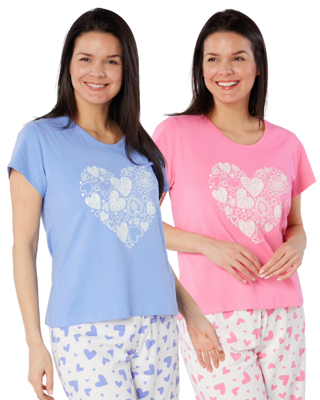 Women's Heart Design 100% Cotton Short Sleeve Cropped Leg Pyjamas