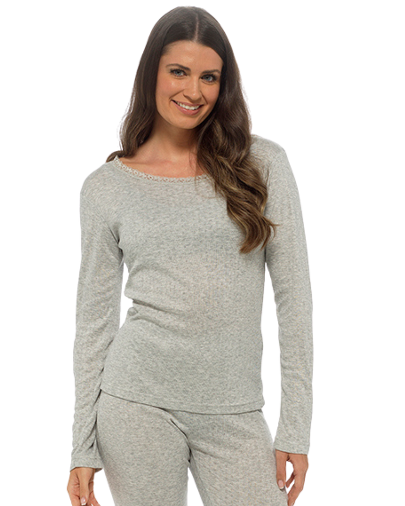 Womens Pointelle Long Sleeve Thermal Vest