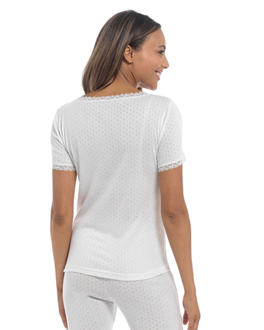 Womens Pointelle Short Sleeve Thermal Vest