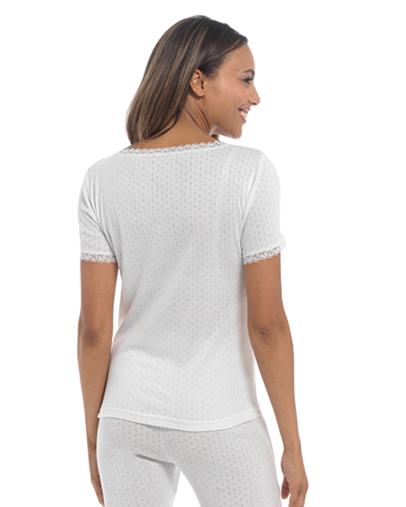 Womens Pointelle Short Sleeve Thermal Vest