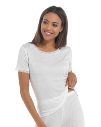 Womens Pointelle Short Sleeve Thermal Vest