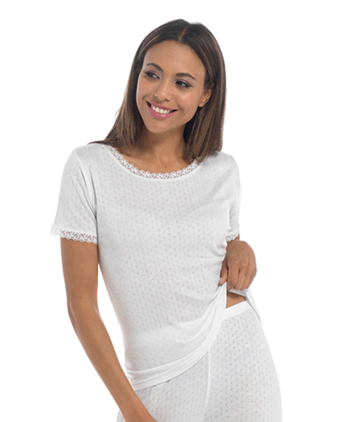 Womens Pointelle Short Sleeve Thermal Vest