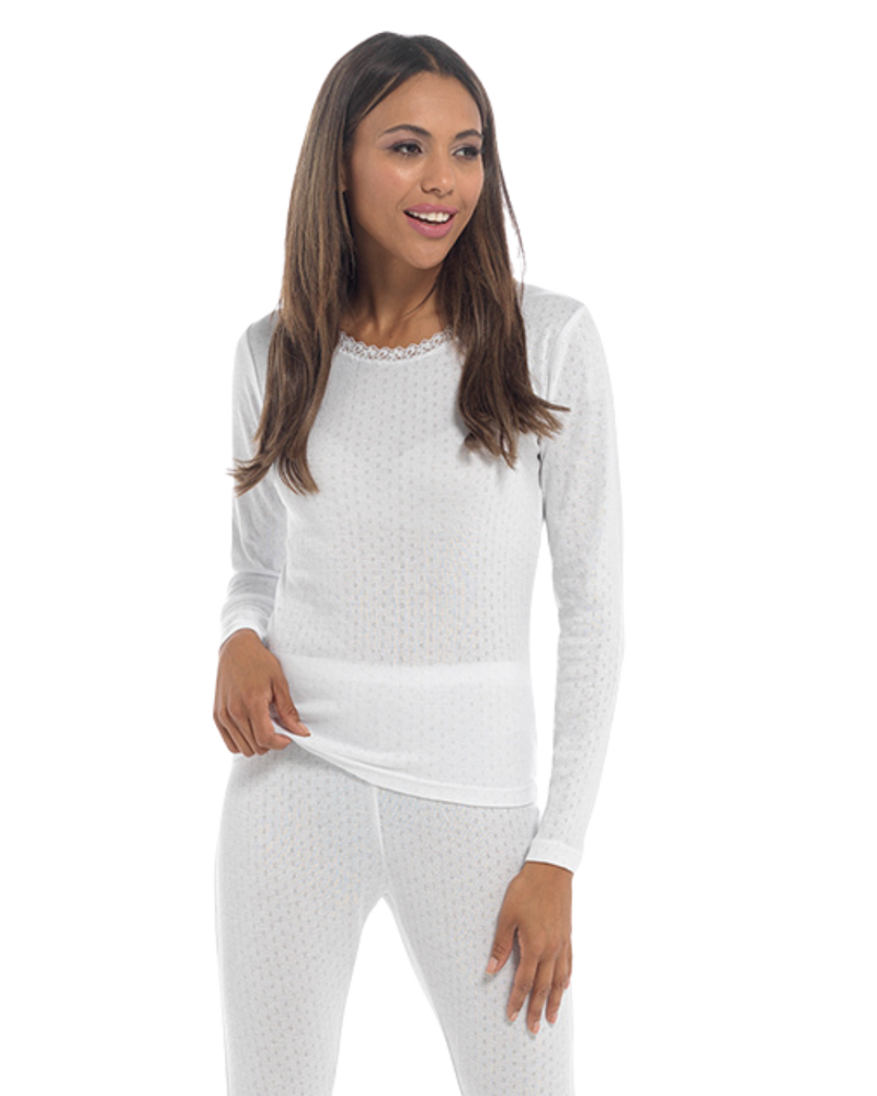 Womens Pointelle Long Sleeve Thermal Vest
