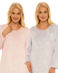 Women's Animal Print Long Sleeved Polished Fleece Nightshirts
