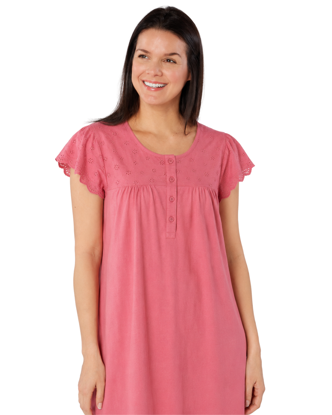 Women's 100% Jersey Cotton Short Sleeve Nightdress With Broderie Anglais Trim