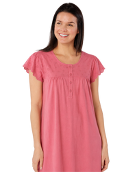 Women's 100% Jersey Cotton Short Sleeve Nightdress With Broderie Anglais Trim