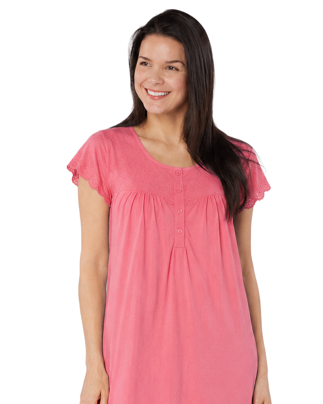 Women's 100% Jersey Cotton Short Sleeve Nightdress With Broderie Anglais Trim