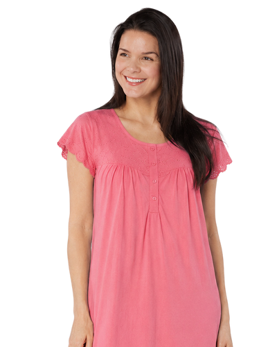 Women's 100% Jersey Cotton Short Sleeve Nightdress With Broderie Anglais Trim