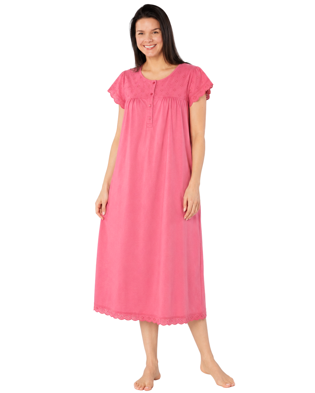 Women's 100% Jersey Cotton Short Sleeve Nightdress With Broderie Anglais Trim