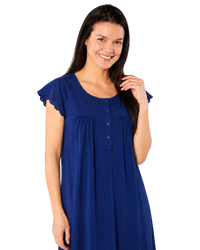 Women's 100% Jersey Cotton Short Sleeve Nightdress With Broderie Anglais Trim