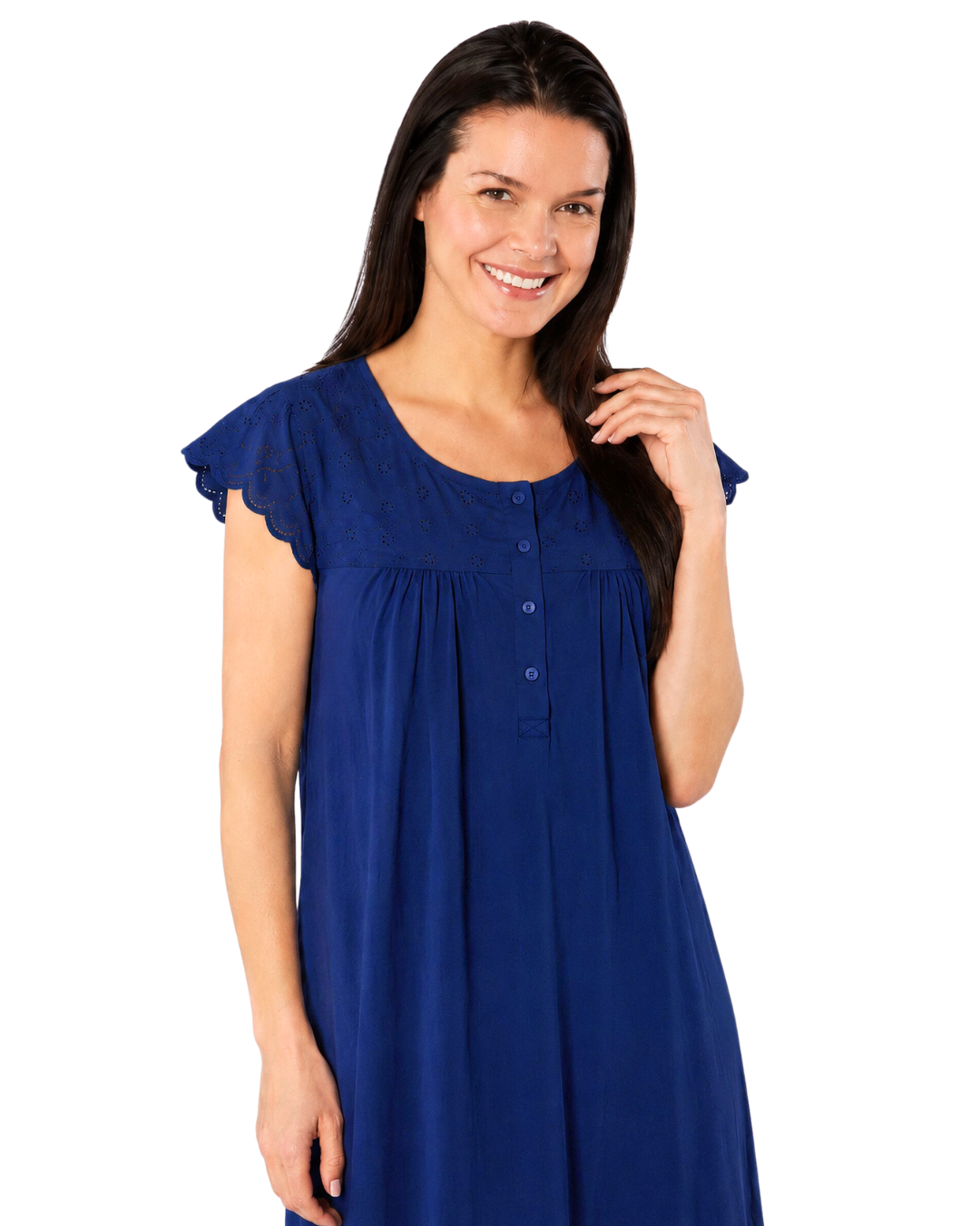 Women's 100% Jersey Cotton Short Sleeve Nightdress With Broderie Anglais Trim