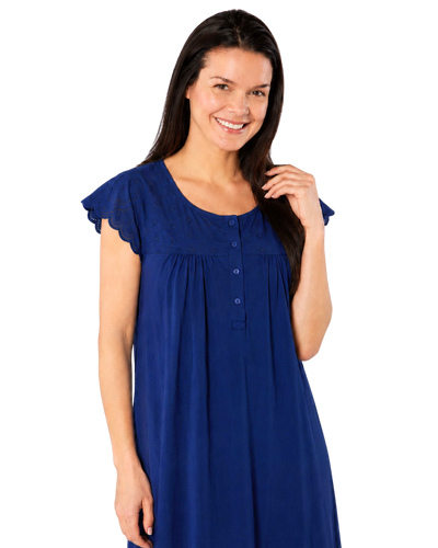 Women's 100% Jersey Cotton Short Sleeve Nightdress With Broderie Anglais Trim