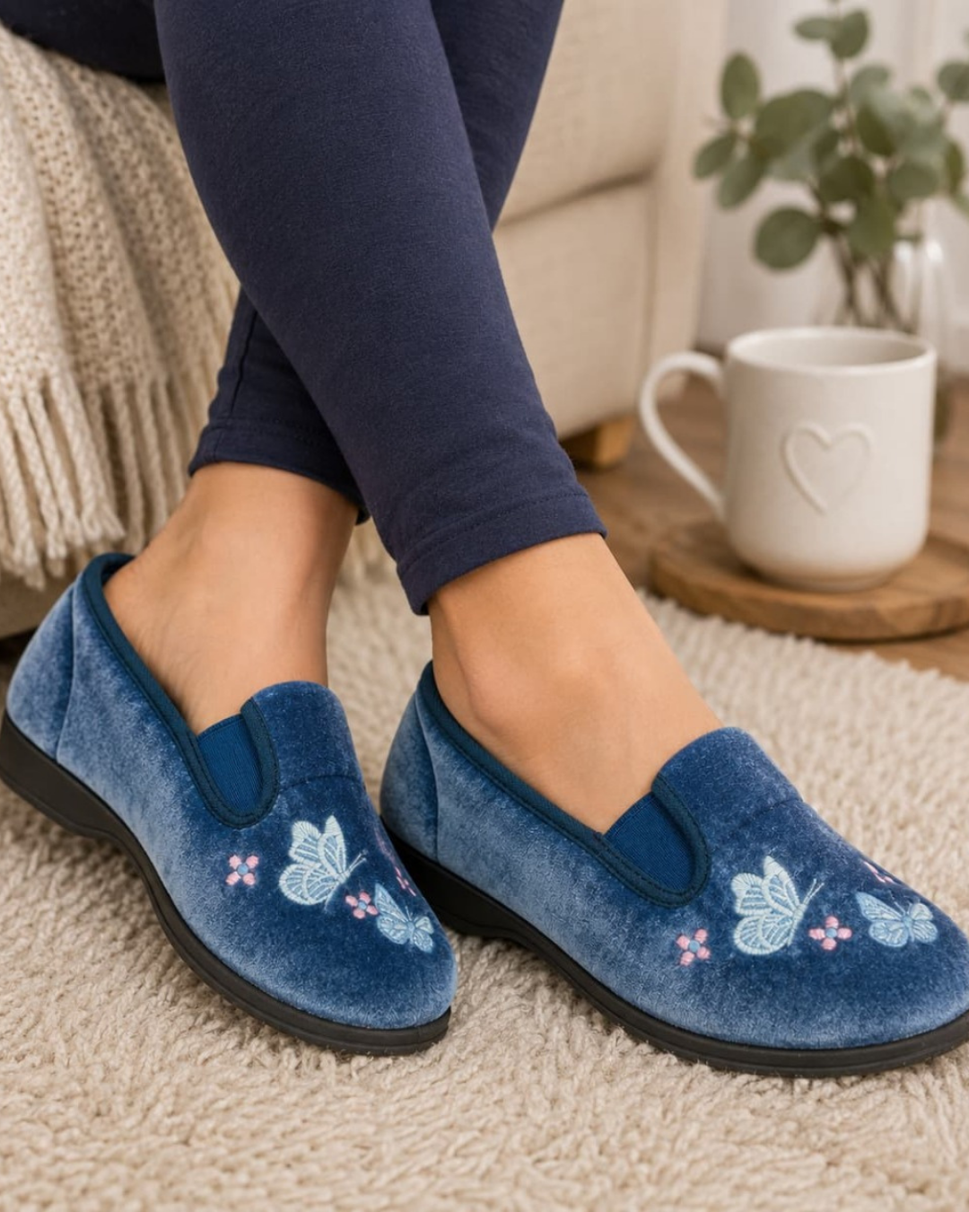 Butterfly Meadow Embroidered Full Slippers