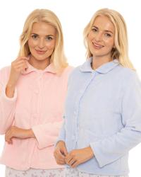 Coral Fleece Button Front Bed Jacket