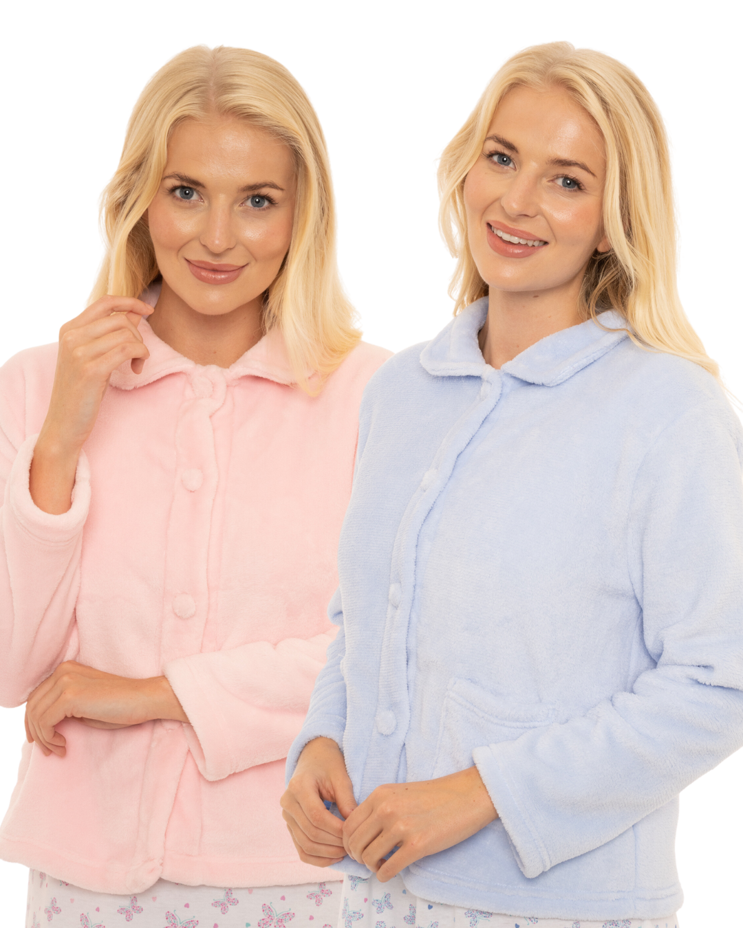 Coral Fleece Button Front Bed Jacket