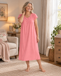 Women's 100% Jersey Cotton Short Sleeve Nightdress With Broderie Anglais Trim