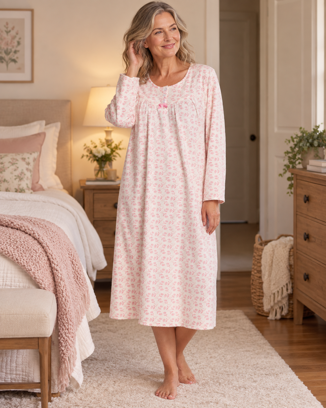 Long Sleeve Floral Fleece Nightdress