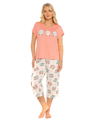 Women's Coral Campervan 100% Cotton Short Sleeved Cropped Leg Pyjamas