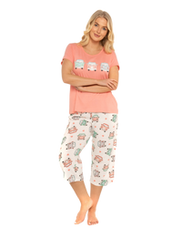 Women's Coral Campervan 100% Cotton Short Sleeved Cropped Leg Pyjamas