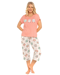 Women's Coral Campervan 100% Cotton Short Sleeved Cropped Leg Pyjamas