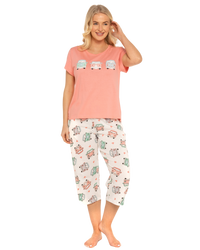 Women's Coral Campervan 100% Cotton Short Sleeved Cropped Leg Pyjamas