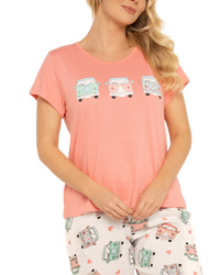 Women's Coral Campervan 100% Cotton Short Sleeved Cropped Leg Pyjamas