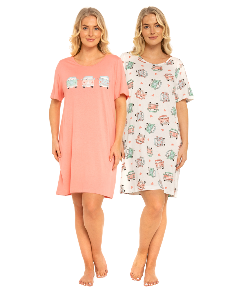 Women's 100% Cotton Pack of 2 Campervan Nightshirts