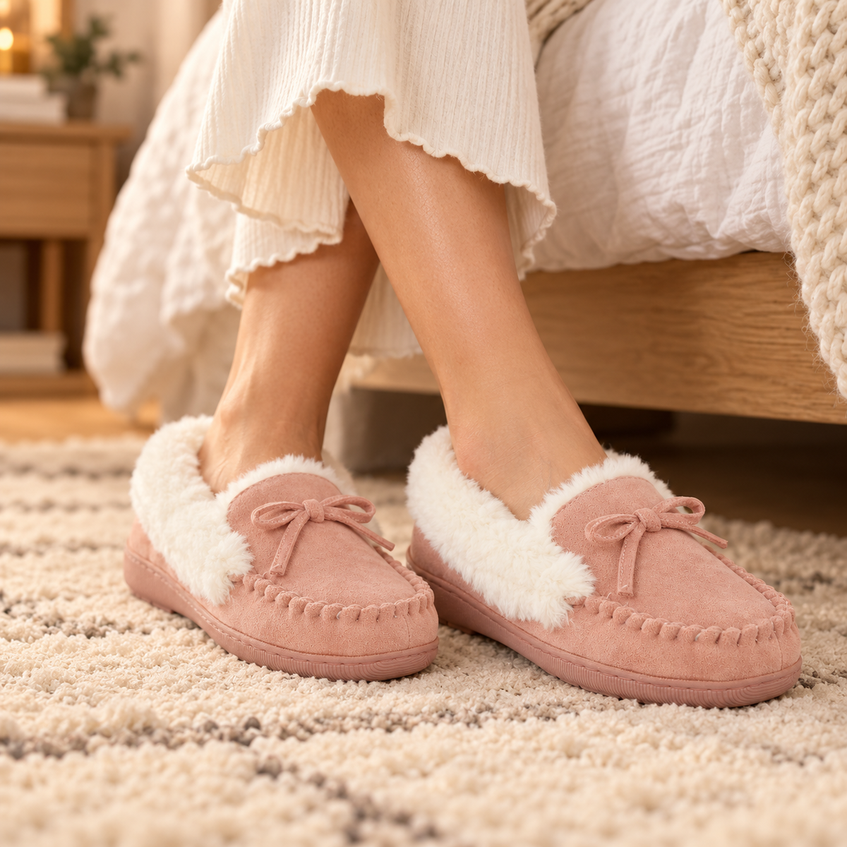 Hearthside Faux Fur Moccasin Slippers