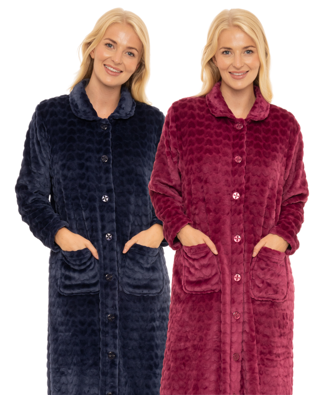 Fluffy Buttoned Robe Luxury Embossed Fleece Button Up Dressing Gown – Suzy & Me Collection