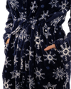 Women's Snowflake Fleece Zip & Tie Waist Hooded Short Dressing Gown wit Pockets