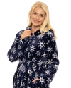 Women's Snowflake Fleece Zip & Tie Waist Hooded Short Dressing Gown wit Pockets