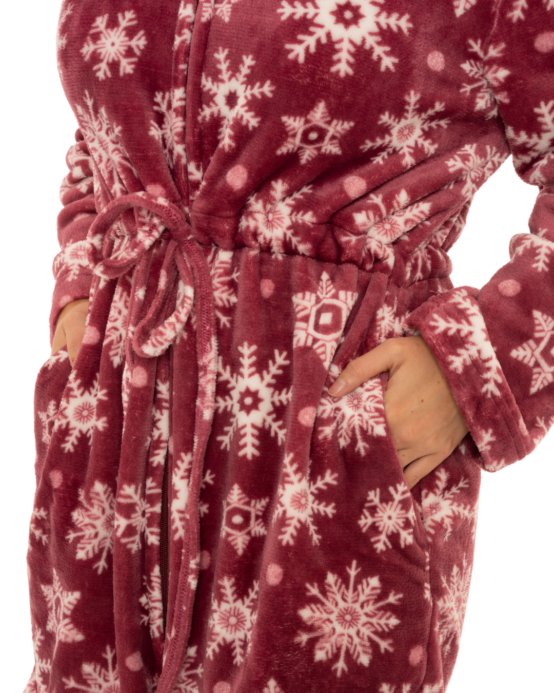 Luxury Snowflake Fleece Zip Hooded Robe
