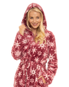 Women's Snowflake Fleece Zip & Tie Waist Hooded Short Dressing Gown wit Pockets
