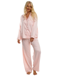 Ladies Blush Pink Satin Pyjamas