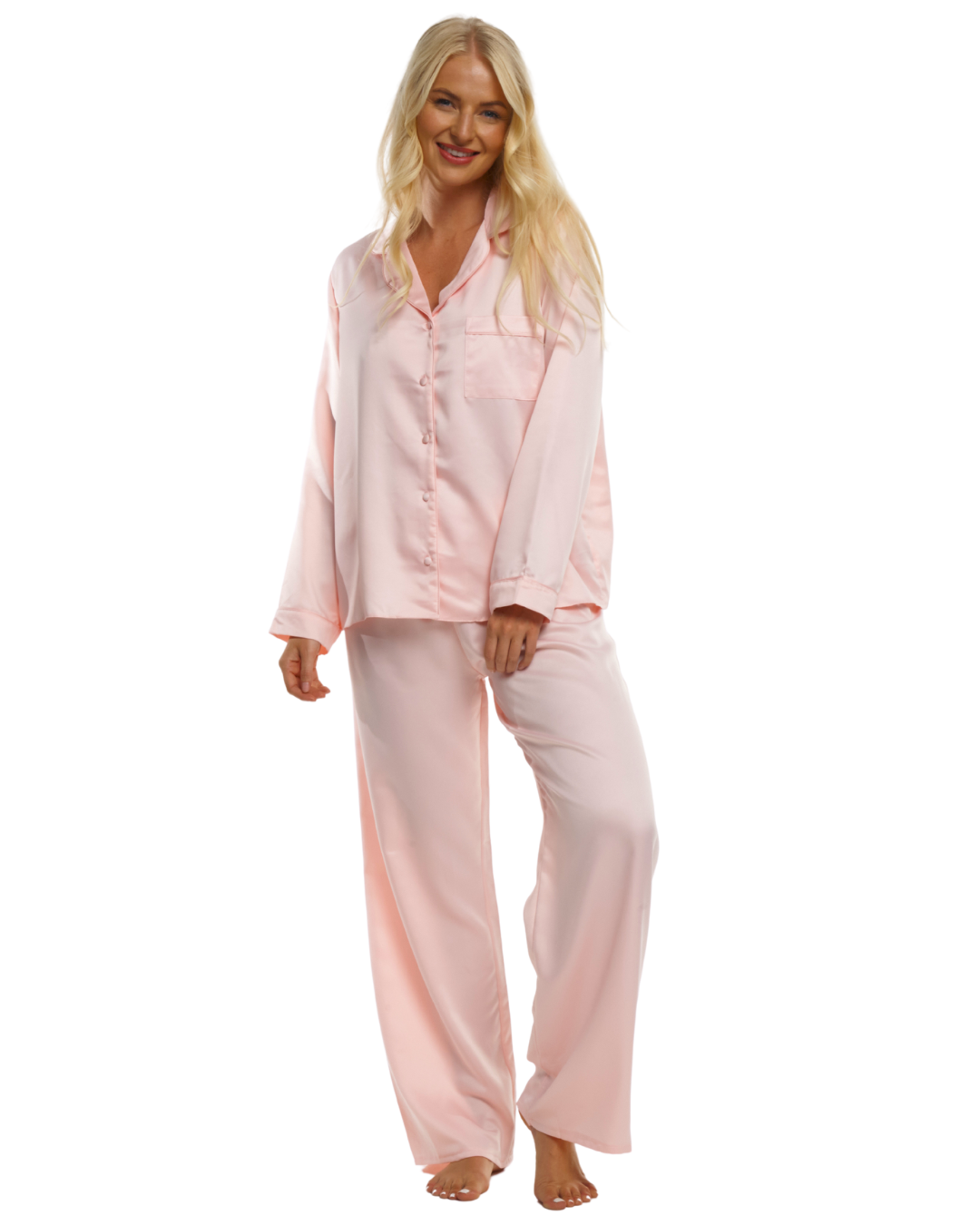 Ladies Blush Pink Satin Pyjamas