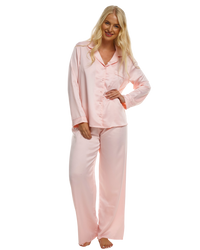 Ladies Blush Pink Satin Pyjamas