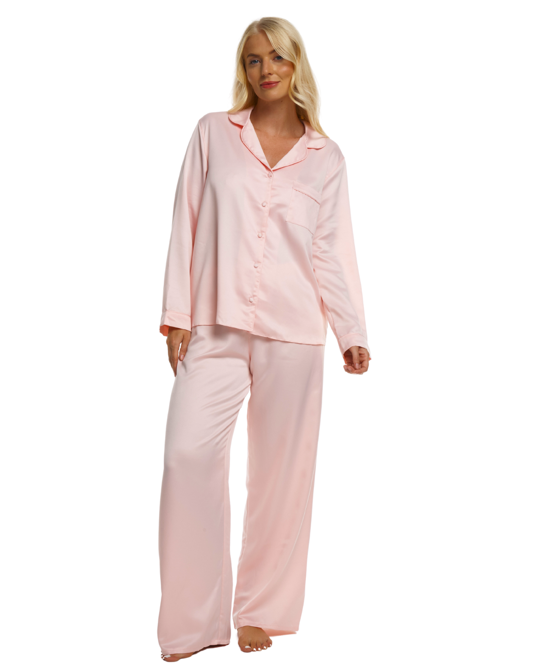 Ladies Blush Pink Satin Pyjamas