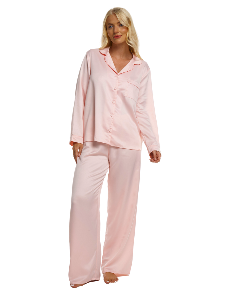 Ladies Blush Pink Satin Pyjamas