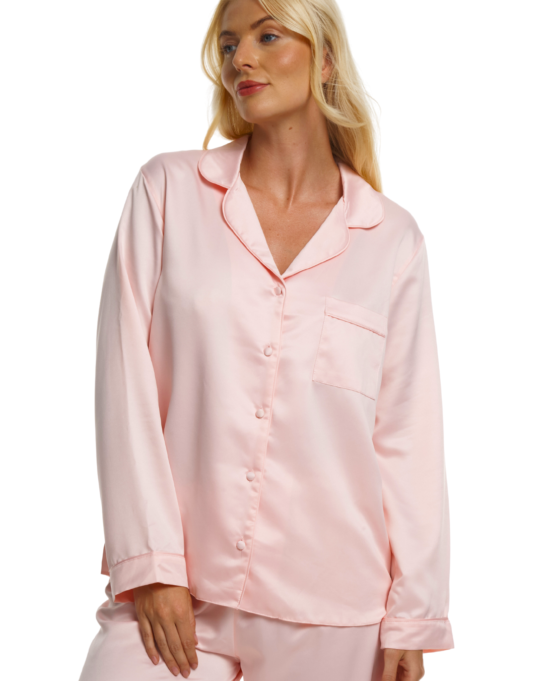 Ladies Blush Pink Satin Pyjamas