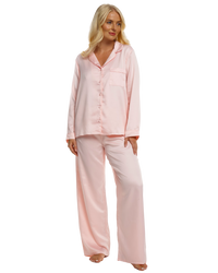 Ladies Blush Pink Satin Pyjamas