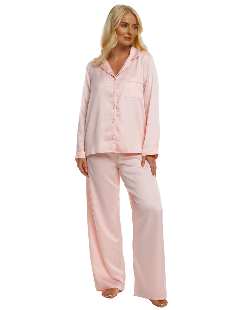 Ladies Blush Pink Satin Pyjamas