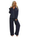 Ladies Navy Satin Pyjamas